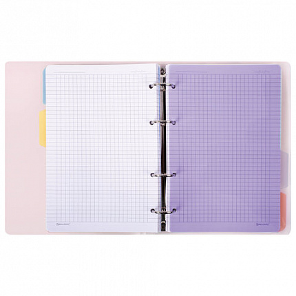 Тетрадь на кольцах А5 175х220мм, 120л, пластик, с резинкой и разделителями, BRAUBERG, Розовый, 404634