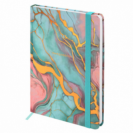 Ежедневник недатированный с резинкой А5 145х203 мм, BRAUBERG, твердый, фольга, 128 л., "Marble", 116292