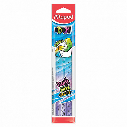 Линейка пластик 15 см, гибкая, MAPED (Франция) "Twist'n Flex Patterns", ассорти, 279115