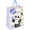 Пакет подарочный (1 штука) 26x13x32 см, ЗОЛОТАЯ СКАЗКА "Lovely Panda", глиттер, белый с голубым, 608241