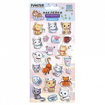Наклейки зефирные "Котики", 18х9,5 см, ассорти 6 видов, FUNSTER (ФАНСТЕР), 666092
