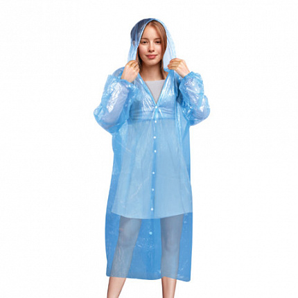 Дождевик-плащ на кнопках полиэтиленовый, универсальный размер 120x80 см, синий, SHAMAANI (ШАМААНИ), 610929