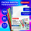 Папки-файлы перфорированные с цветными полосками А4 BRAUBERG, КОМПЛЕКТ 100 шт., гладкие, 30 мкм, 271827