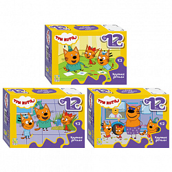 Пазл картонный 12 элементов, MAXI "Три кота", АССОРТИ, поле 21,4х15,4 см, STEP PUZZLE