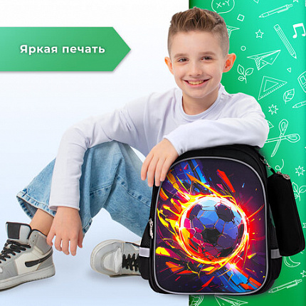 Рюкзак BRAUBERG KIDS MIND с пеналом в комплекте, 2 отделения, "Футбол", 40х28х18 см, 273178