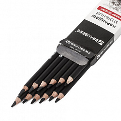 Карандаши (НАБОР 12 штук) угольные BRAUBERG ART CLASSIC, (МЯГКИЙ, СРЕДНИЙ, ТВЕРДЫЙ), 181293