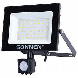 Прожектор светодиодный с датчиком движения 50 Вт, 6500 К, 4000 Лм, 50 м2, IP65, 187х176х51 мм, черный, SONNEN, 238418
