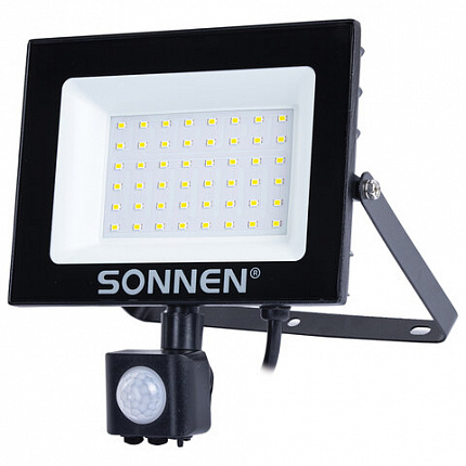 Прожектор светодиодный с датчиком движения 50 Вт, 6500 К, 4000 Лм, 50 м2, IP65, 187х176х51 мм, черный, SONNEN, 238418