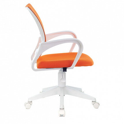 Кресло BRABIX "Fly MG-396W", с подлокотниками, пластик белый, сетка, оранжевое, 532401, MG-396W_532401