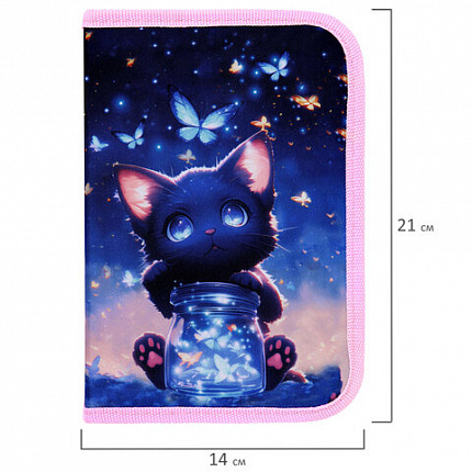 Пенал BRAUBERG с наполнением, 1 отделение, 1 откидная планка, 24 предмета, 21х14 см, "Night catcher", 273530