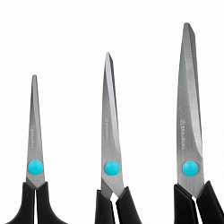 Ножницы BRAUBERG SOFT GRIP, НАБОР 3 штуки (140, 190, 230 мм), эргономичные черно-бирюзовые ручки, ВЫГОДНАЯ УПАКОВКА, 238411