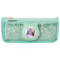 Пенал мягкий ЮНЛАНДИЯ, 2 отделения, полиэстер, "Kitty", мятный, 21х6х9 см, 270262