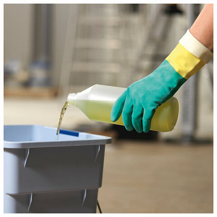 Перчатки VILEDA латекс/неопрен МНОГОРАЗОВЫЕ х/б напыление СВЕРХПРОЧНЫЕ, S (малый) зел/желт, 174305, 174303