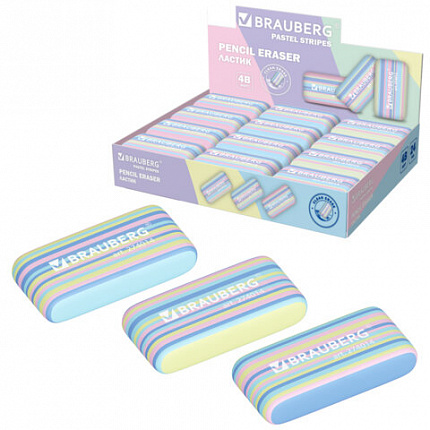 Ластик BRAUBERG "PASTEL STRIPES", 45х24х10 мм, пастельные цвета ассорти, 274014
