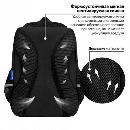 Рюкзак BRAUBERG STAR, 1 отделение, 5 карманов, "Digital tools", черный, 40x29x13 см, 273133