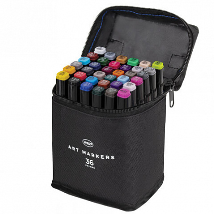 Маркеры для скетчинга двусторонние, НАБОР 36 шт., текстильный чехол, WBZ, 152572