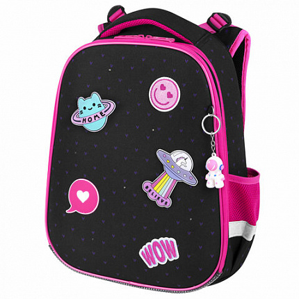 Ранец BRAUBERG PREMIUM, 2 отделения, с брелком, "Space sweets", LED ЛАМПОЧКИ, 38х29х16 см, 272020