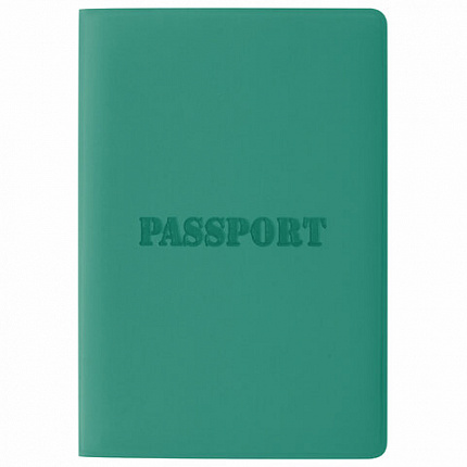 Обложка для паспорта, мягкий полиуретан, "PASSPORT", цвет "тиффани", STAFF, 238404