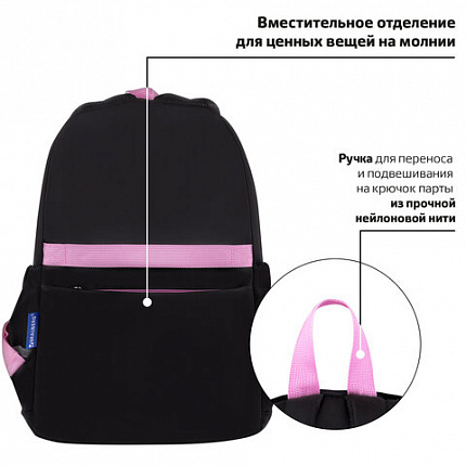 Рюкзак BRAUBERG PASTEL с термонашивками в комплекте, "Black kitty", черный, 40х29х14 см, 273128