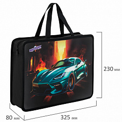 Папка на молнии с ручками ЮНЛАНДИЯ А4, 1 отделение, пластик, 80 мм, "Fire car", 272155