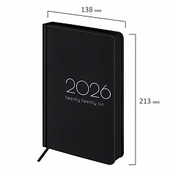 Ежедневник датированный 2026 А5 138x213 мм, BRAUBERG "Vista", под кожу, твердый, "Black coal", 117460
