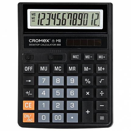 Калькулятор настольный CROMEX (КРОМЕКС) 888 (185x145 мм), 12 разрядов, ЧЕРНЫЙ, 271728