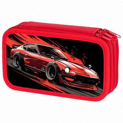 Пенал ПИФАГОР, 3 отделения, ламинированный картон, 19х11 см, "Red road", 273490