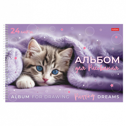 Альбом для рисования, обложка пластик, А4 24 л., спираль, HATBER, 198х300 мм, "Нежные мечты" (5 видов), 091533, 24А4Вгр