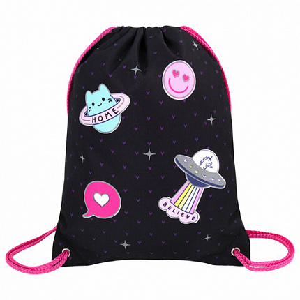 Мешок для обуви BRAUBERG PREMIUM, карман, подклад., светоотр., 43х33 см, Space sweets, 272422