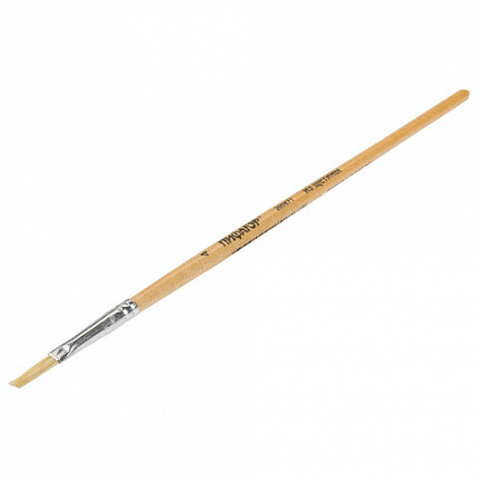 Кисть ПИФАГОР, ЩЕТИНА, плоская, № 4, деревянная лакированная ручка, 200871