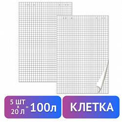 Блокноты для флипчарта ПЛОТНЫЕ 80 г/м2, BRAUBERG, 67,5х98 см, КОМПЛЕКТ 5 шт., 20 л., клетка, 124097
