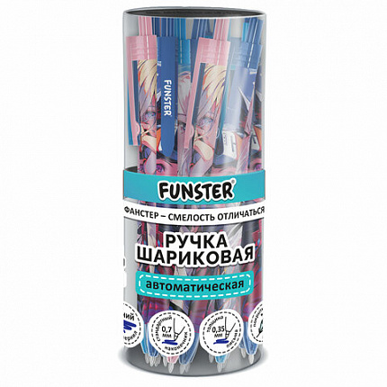 Ручка шариковая автоматическая с принтом FUNSTER "ANIME", корпус soft-touch, СИНЯЯ, пишущий узел 0,7 мм, линия письма 0,35 мм, 144406