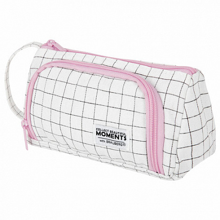 Пенал-косметичка BRAUBERG с ручкой, 1 откидная планка, полиэстер, 22x10х8 см, "Checkered white", 271558