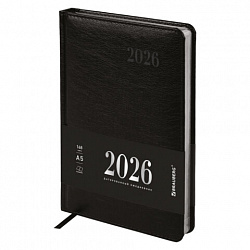 Ежедневник датированный 2026, А5, 138х213 мм, BRAUBERG "Impression", под кожу, черный, 117510