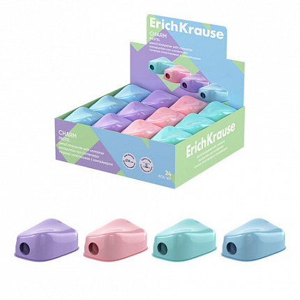 Точилка ERICH KRAUSE "Charm Pastel", с контейнером, пластиковая, корпус ассорти, 60031