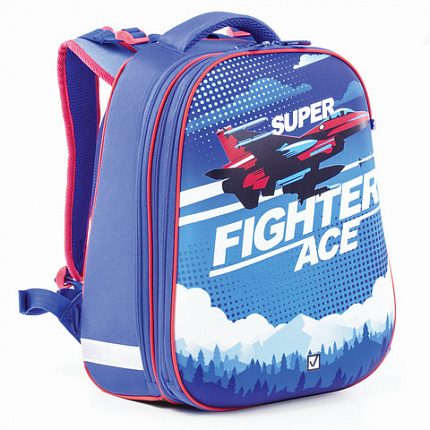 Ранец BRAUBERG EXTRA, 2 отделения, анатомическая спинка, дополнительный объем, для мальчиков, "Истребитель", 39х28х19 см, 227844