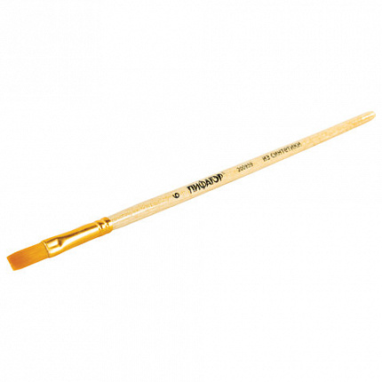 Кисть ПИФАГОР, СИНТЕТИКА, плоская, № 6, деревянная лакированная ручка, с колпачком, пакет с подвесом, 200859