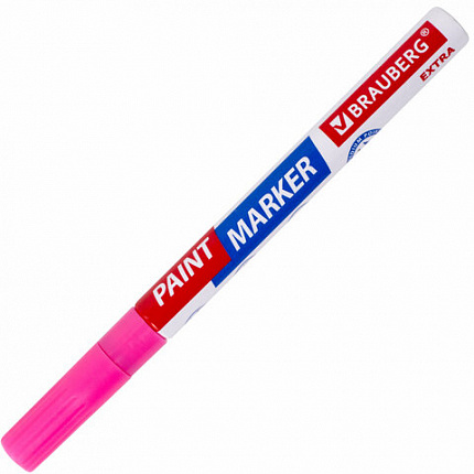 Маркер-краска лаковый EXTRA (paint marker) 2 мм, РОЗОВЫЙ, УСИЛЕННАЯ НИТРО-ОСНОВА, BRAUBERG, 151977