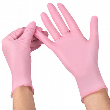 Перчатки нитриловые смотровые SFM Supersoft PINK, Германия, 100 пар (200 штук), размер 7-8, M (средний), розовые