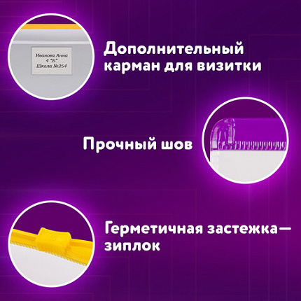 Папка-конверт на молнии, КОМПЛЕКТ 6 штук (А4 – 2 штуки, А5 – 4 штуки), ассорти, ЮНЛАНДИЯ, 229552