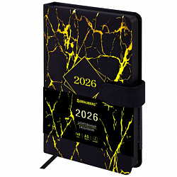 Ежедневник датированный 2026 А5 138x213 мм, BRAUBERG "Goldy", под кожу, цветной срез, черный, 117470