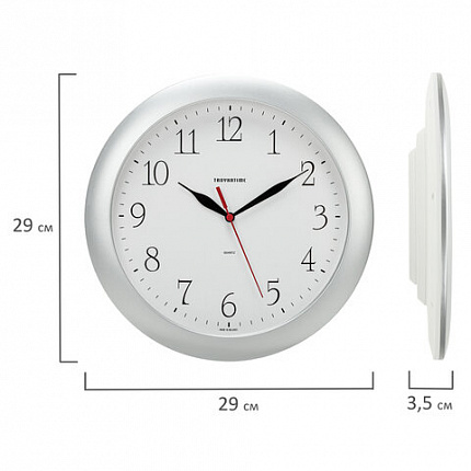 Часы настенные TROYKATIME (TROYKA) 11170113, круг, белые, серебристая рамка, 29х29х3,5 см