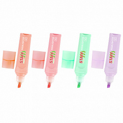 Набор текстовыделителей 4 ПАСТЕЛЬНЫХ ЦВЕТА, STAFF "EVERYDAY HL-707", линия 1-5 мм, скошенный наконечник, 152549