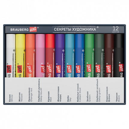 Пастель масляная художественная BRAUBERG ART "Секреты художника", 12 цветов, круглое, 182095