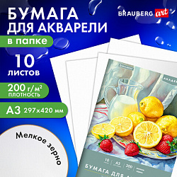 Папка для акварели БОЛЬШАЯ А3, 10 л., 200 г/м2, 297х420 мм, BRAUBERG АКАДЕМИЯ, "Летний натюрморт", 117741