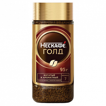 Кофе молотый в растворимом NESCAFE "Gold" 95 г, стеклянная банка, сублимированный, 12326188