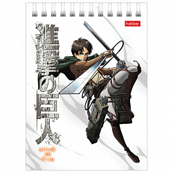 Блокнот МАЛЫЙ ФОРМАТ А6 110х145 мм, 40 л., гребень, лакированный, клетка, HATBER "Атака Титанов", 083956, 40Б6В1гр