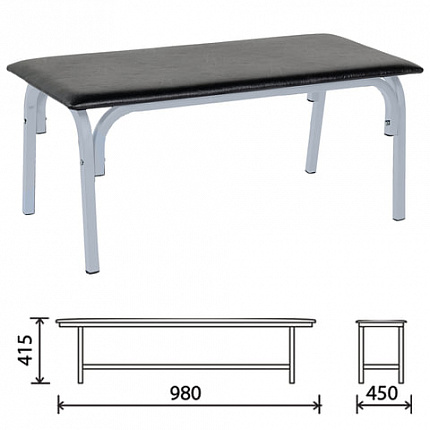 Банкетка без спинки "Астрид", 980х450х415 мм, серый каркас, кожзам черный