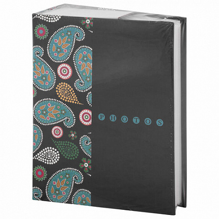 Фотоальбом BRAUBERG на 304 фотографии 10х15 см, твердая обложка, "Пейсли", черный с бирюзовым, 390674