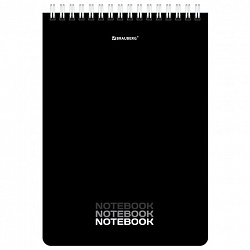 Блокнот А5, 146х206 мм, 60 л., гребень, картон, жесткая подложка, клетка, BRAUBERG, "Black", 114365